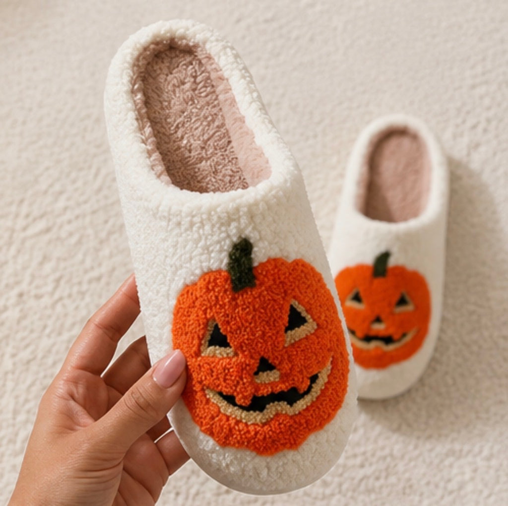 Jack-O'-Lantern Slippers – Cream