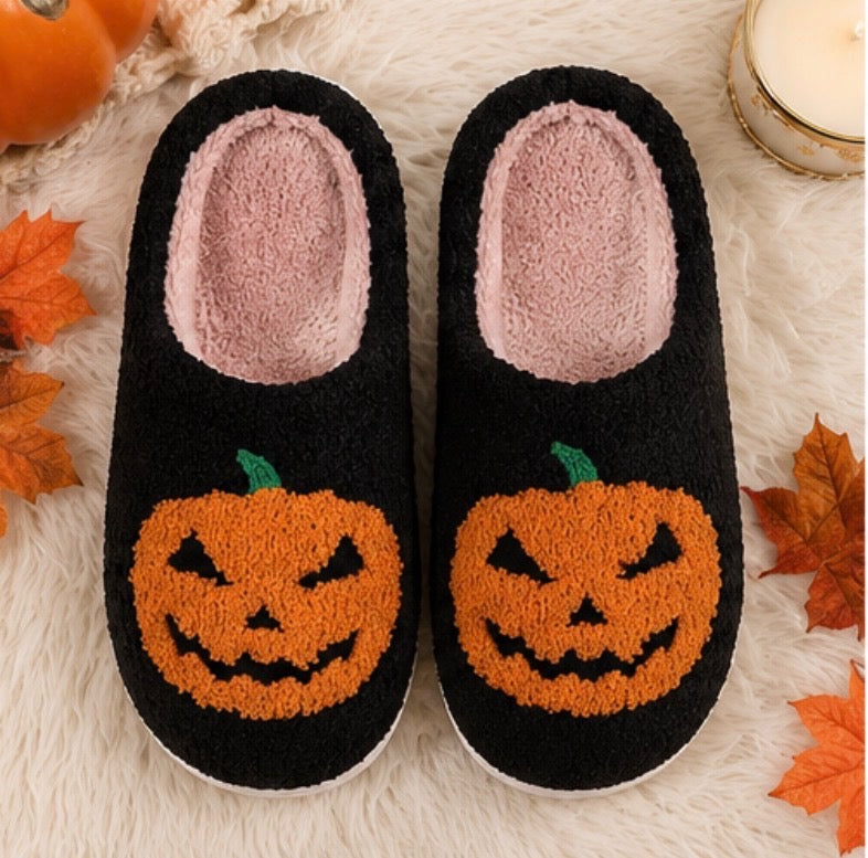 Jack-O'-Lantern Slippers – Black