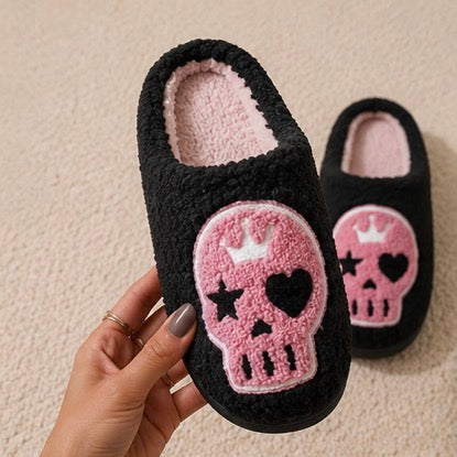 Crowned Skull Slippers – Black