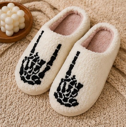 Rock On Skeleton Slippers – Cream