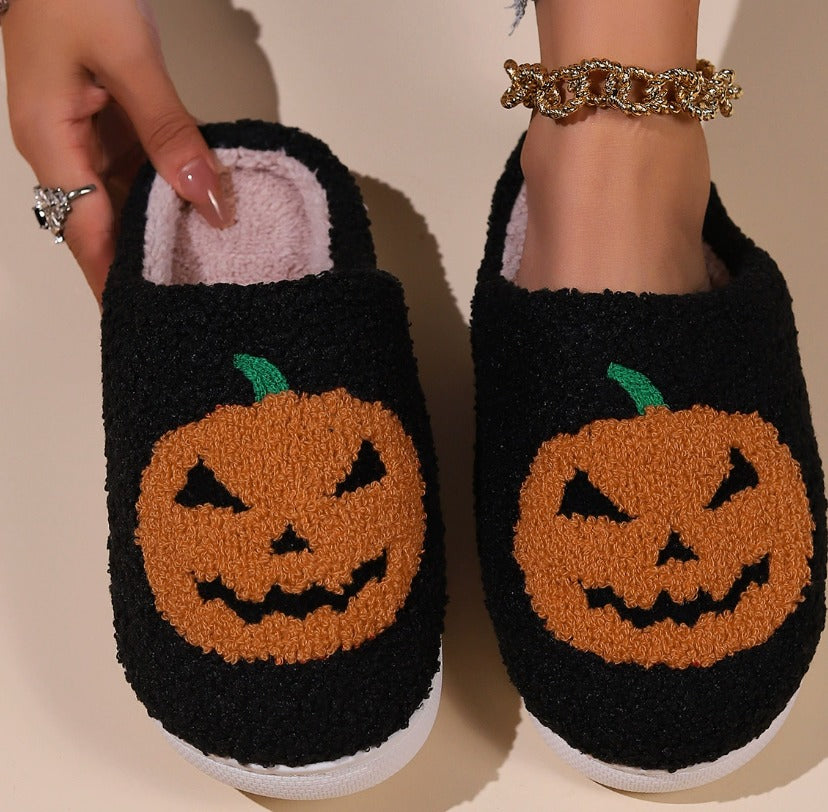 Jack-O'-Lantern Slippers – Black